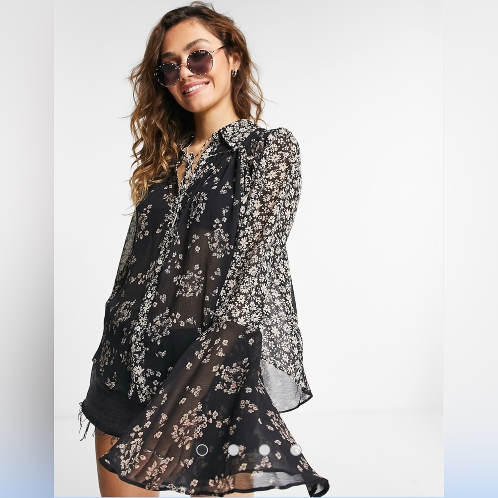 Free People Serena printed blouse in black multi